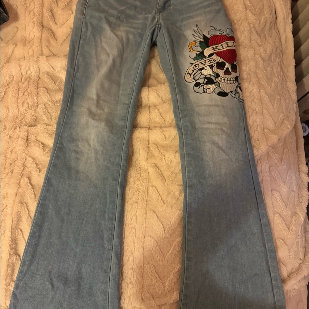 Women's Blue Jeans with Skull Design